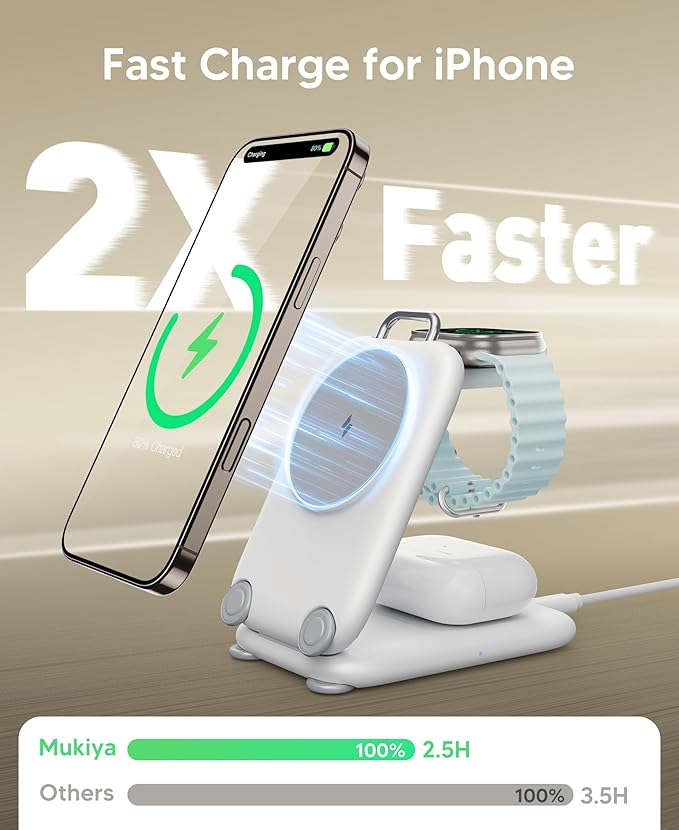 PaktVault 2026 Traveling Fast Wireless Charging Station for Apple Devices, Magnetic 3 in 1 MagSafe Charger Stand for iPhone 17 16 15 14 13 12 Pro Max Plus Air, Apple Watch&Air pods Pro-Gift for Her