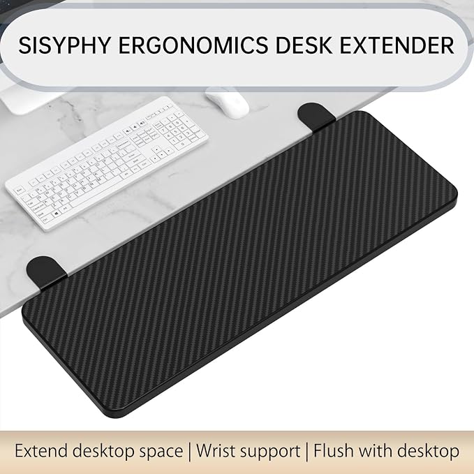 Sisyphy Ergonomics Desk Extender Tray, 29.5x9.5" Punch-Free Clamp on, Foldable Keyboard Drawer Tray, Table Mount Arm Wrist Rest Shelf, Computer Elbow Arm Support