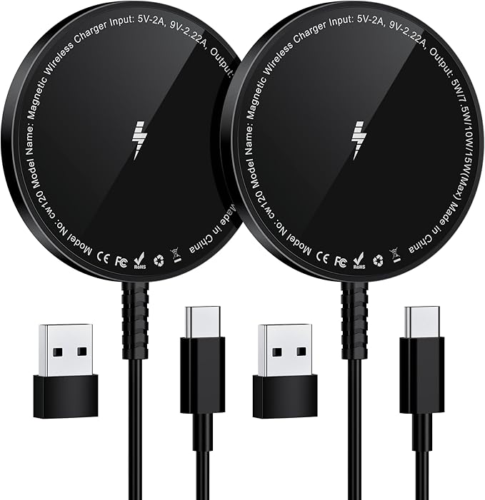 Magnetic Wireless Charger for iPhone: Compatible with Magsafe Charger iPhone 17 16 15 14 13 12 Series & Airpods 4 3 2 Pro-Fast 15W Max Charging Pad Strong Magnet, Dual USB-C/A Ports-Home Office Travel