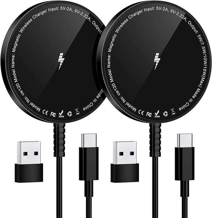 Magnetic Wireless Charger for iPhone: Compatible with Magsafe Charger iPhone 17 16 15 14 13 12 Series & Airpods 4 3 2 Pro-Fast 15W Max Charging Pad Strong Magnet, Dual USB-C/A Ports-Home Office Travel