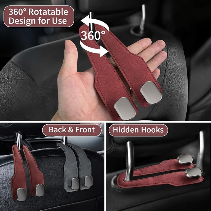 Car Seat Headrest Hooks for Purses and Bags, 2 Pack Bag Purse Holder for Car With Double Metal Hooks, Car Purse Hanger, Headrest Back Seat Handbags Hook Cute Hanging Accessories, hot pink