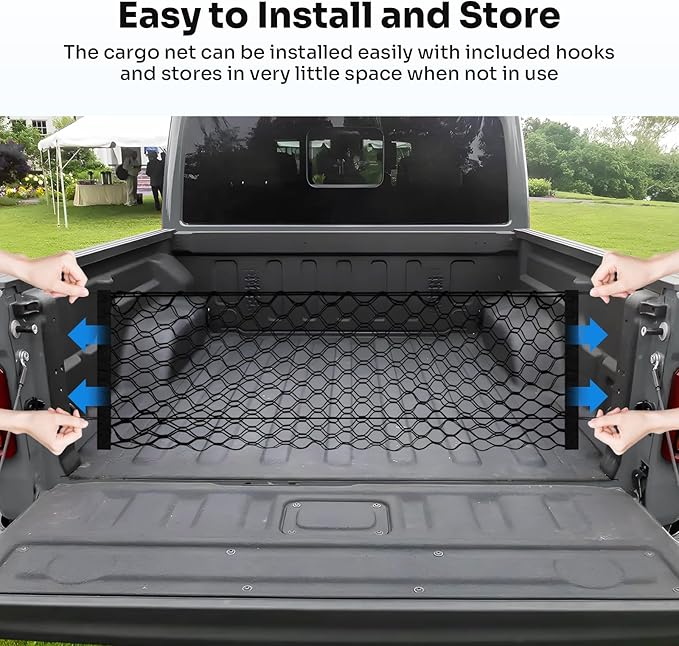 Canvcle Trunk Cargo Net for 2020-2026 Jeep Gladiator Accessories Envelope Style Mesh Trunk Net Organizer and Storage Stretchable Adjustable Elastic Nylon Rear Cargo Netting with Hooks
