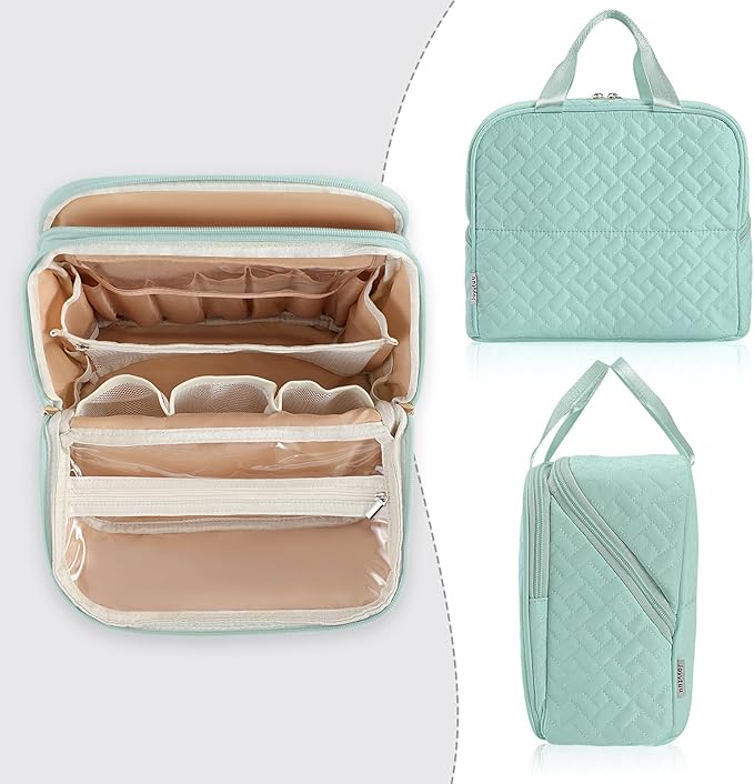 Standing Makeup Bag, Large Capacity with Room for Brushes and Mirror, Travel Makeup Organizer, Portable Stand Up Make Up Case, Waterproof Cosmetic Toiletry Bags with Handle, Color Sage Green