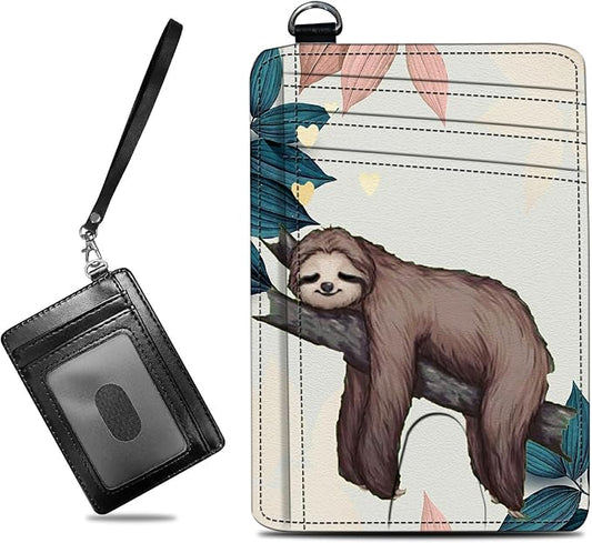 Small Travel Wallets, Sloth Slim Minimalist Front Pocket Wallet with Wristlet, RFID Blocking PU Leather Credit Card Holder with ID Window Change Purse for Men Women