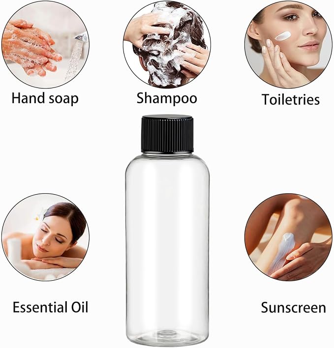 DNSEN Travel Bottles for Toiletries 3.4 oz Travel Size Mouthwash Bottles with Black Screw Cap, BPA Free Leak-Proof Portable Liquid Container 5 pack