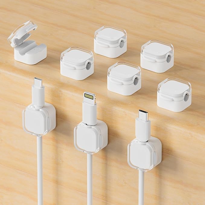9-Pack Magnetic Cord Holder，Magnetic Cable Clips Strong Adhesive Desk Cable Management ，Cable Management Cord Holder Organizer for Home Office Desk Phone Car Wall Desktop Nightstand (White)