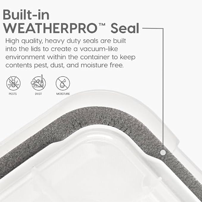 IRIS USA WeatherPro 63 Qt Storage Bins with Lids, 4 Pack, BPA-Free Plastic Gasket Box with Tight Latch and Seal, Stackable Nestable Tote Tub - Clear/Black