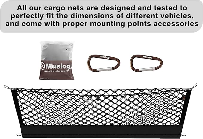 Muslogy Truck Bed Cargo Net Trunk Netting Compatible with 2020-2024 2025 2026 Ford Explorer Accessories, Pickup Cargo Organizer SUV Sedan Storage Net w/Heavy Duty Carabiners
