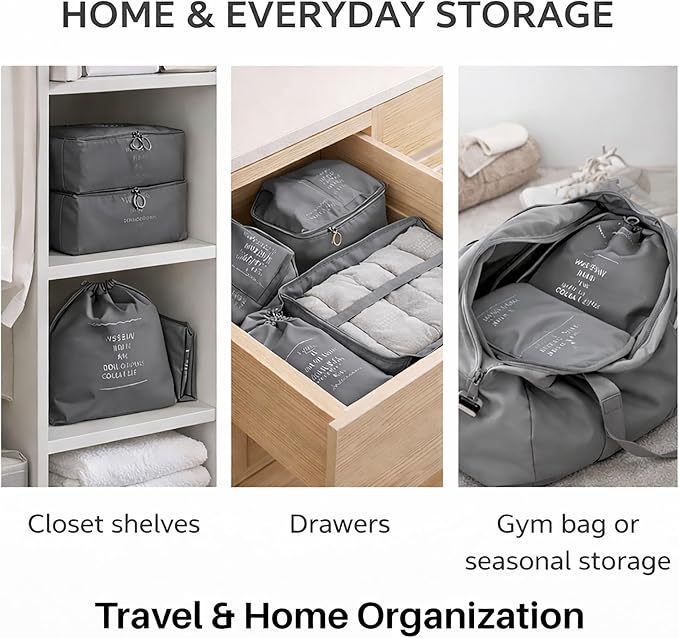 7 Set Packing Cubes For Travel | Luggage Organizer Bags With Shoe, Laundry Bag, Accessory Pouch And Lingerie Bag | Durable And Space Saving Suitcase Organizer For Travel Essentials | Grey