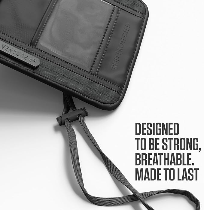 VENTURE 4TH Neck Wallet for Women & Men – RFID Blocking Passport Holder for Travel, Hidden Neck Pouch with 6 Compartments, Slim Lightweight Travel Organizer with Adjustable Strap (Sleek Gray)