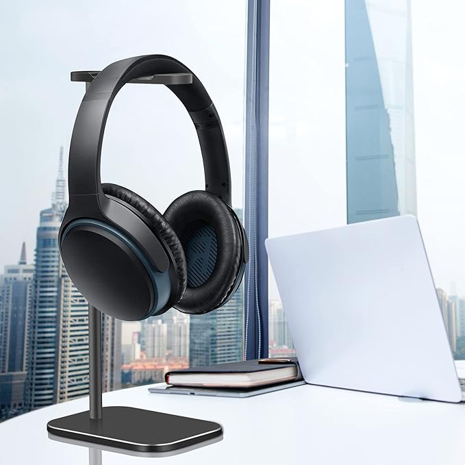 Headphone Stand Aluminum, Headset Holder with Solid Metal Base for Desk, Compatible with Most Headphones (Black)