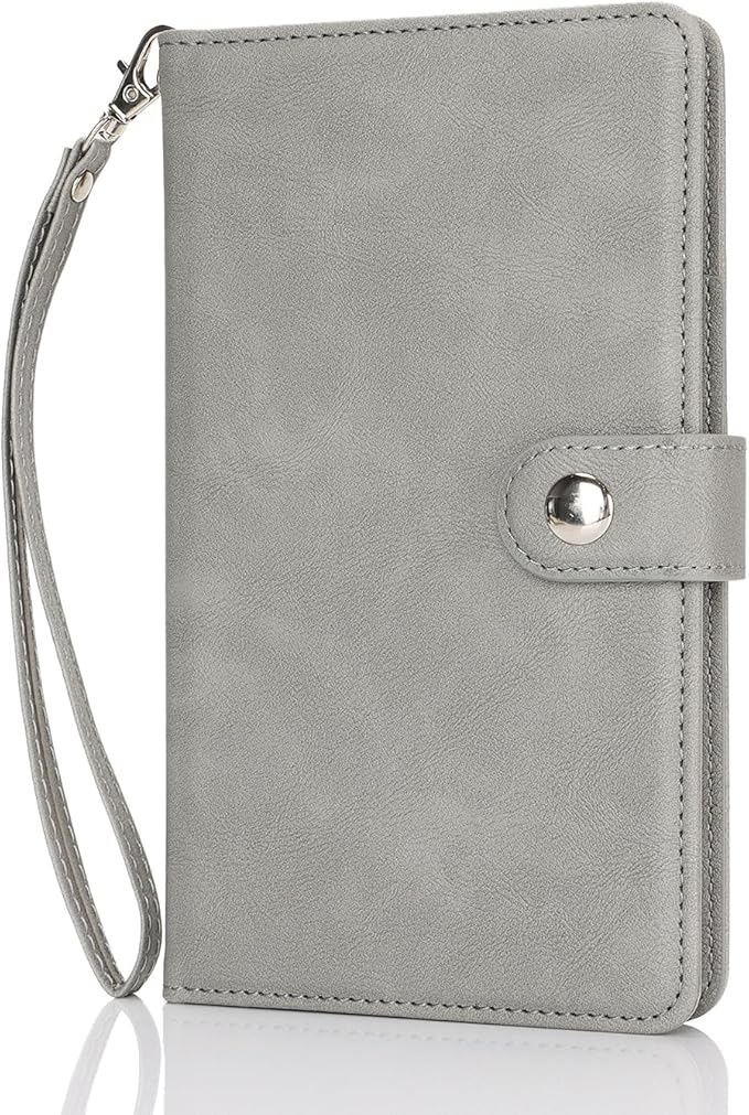 Passport Holder for Travel Essentials, RFID Blocking PU Leather Wallet Cover with Wristlet Strap Magnetic Closure Passport Book Holders Case for Women and Men, Grey