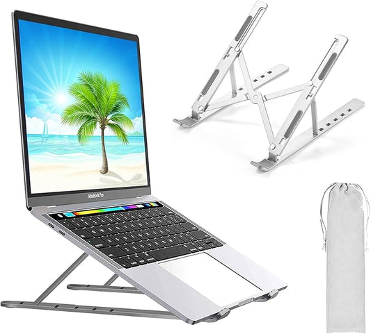 T Legend Aluminum Laptop Stand for Desk, Arae Adjustable Ergonomic Portable Holder, Foldable Computer Stand 6 Angles Anti-Slip Laptop Riser Compatible with 9-15.6 inch Laptops (Aluminum Silver)