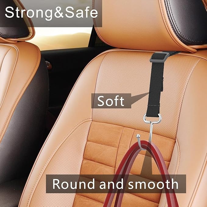 Zpana Car Seat Headrest Hooks, 4PCS Adjustable Hidden Clip Vehicle Hanging Holder for Purse Bags Coats, Automotive Interior Seat Back Storage Hanger Organizer Accessories, Universal Fit