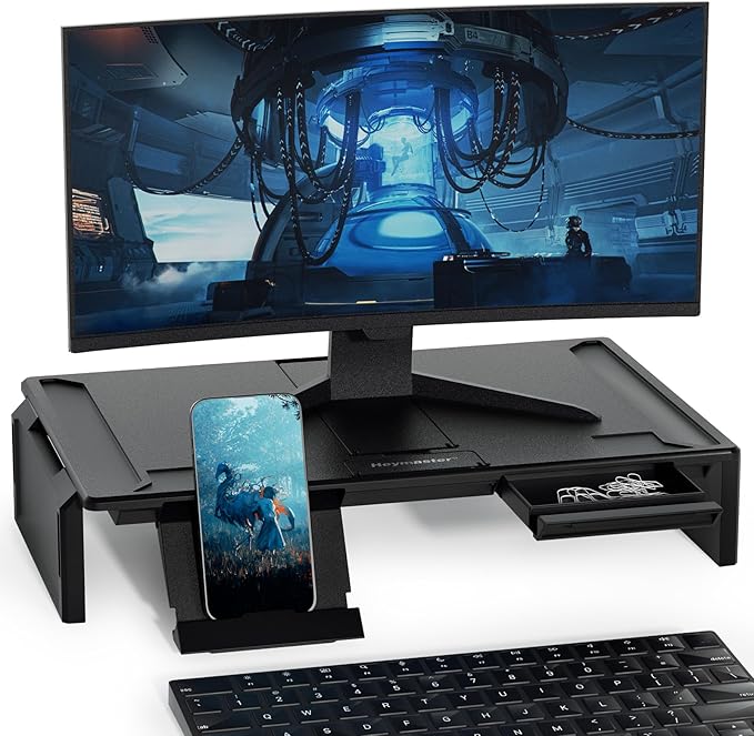 Heymaster Ergonomic Monitor Stand Riser, Laptop Stand Foldable Muti-Angle Adjustable Portable Foldable Stand with Heat-Vent Compatible with MacBook, Air, Pro, Surface Laptop (9-17 inches) (Black)