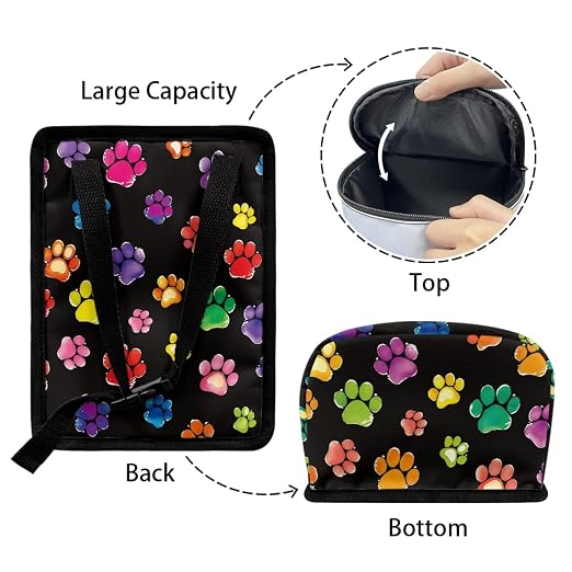 Rainbow Dog Paw Print Car Trash Can Automotive Car Trash Bag with Lid Collapsible Waterproof Car Organizers and Storage Car Accessories for Women