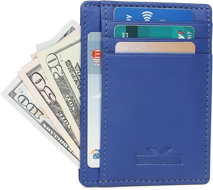 Ultra Slim Leather Wallet Just 0.12 Thick, 6 Card Slots, RFID Blocking, Soft, Durable, Minimalist Genuine Leather, Credit Card Holder for Men & Women Great Gift