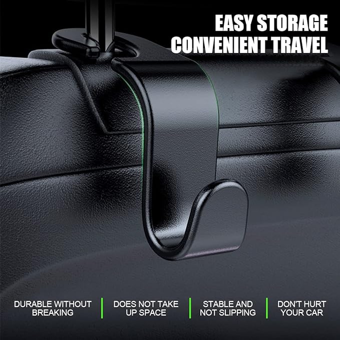 Car Back Seat Headrest Hooks, 4 Pack Black Stylish Back Seat Hanger for Car Handbag Clothes Coats Grocery Bags, Car Interior Accessories (Black2)