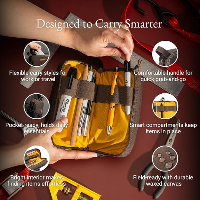 LOCHBY® Venture Pouch | Multipurpose Tactical Tool Bag | Water Resistant Waxed Canvas | Dual-Sided Zipper Pouch | for Motorcycle, Bike, EDC, Pen, Pencil, Art, Tech & Travel