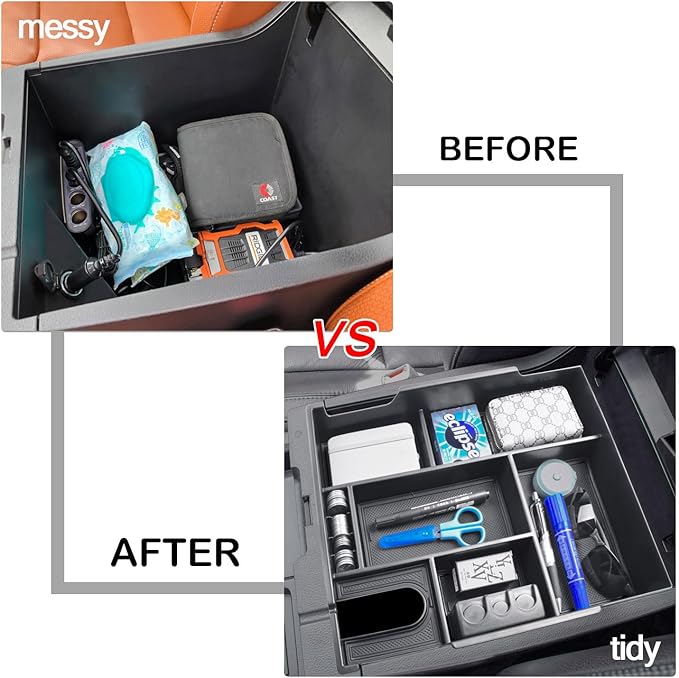 HGWEI Center Console Organizer Tray Compatible with Toyota Tundra 2014 2015 2016 2017 2018 2019 2020 2021 Tundra Interior Accessories, Armrest Secondary Storage Box Insert Tray Divider, Black