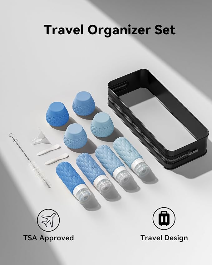 Silicone Travel Bottles for Toiletries 8 Pack Travel Size Toiletries 3.4 oz 1.7 oz, Leakproof Squeeze Travel Size Containers Refillable Cosmetic Jars Set for Shampoo, Conditioner, Creams