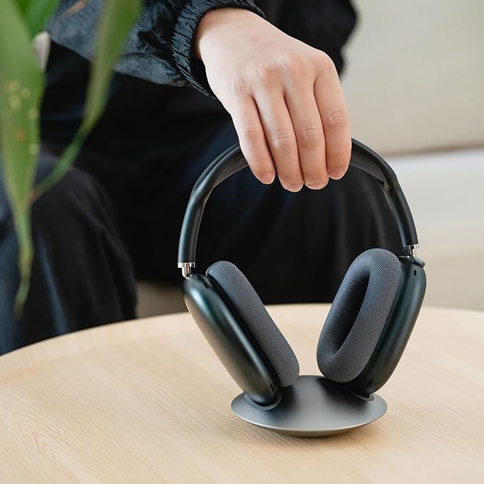 All-Aluminum Headphone Stand for AirPods Max, Full CNC-Machined Metal Base with Soft Silicone Contact Pad, Futuristic Ring Design, Stable Desktop Display Dock (Gray)