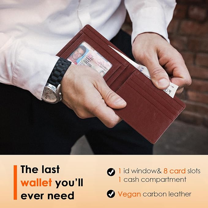 RUNBOX Wallet for Men Slim Leather Bifold RFID Blocking Minimalist Front Pocket Design with Gift Box