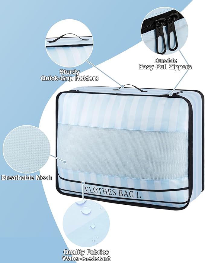 9 Set Packing Cubes Luggage Packing Organizers for Travel Accessories Space Saving Travel Bags for Carry On, Lightweight Mesh Zipper, Clothes, Shoes, Laundry and Shoe Bag (Blue Streak)