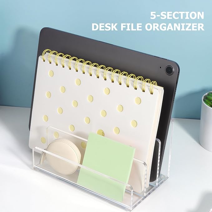 Acrylic File Organizer for Desk, 3 Sections Mail Sorter Organizer Holder, Acrylic Desk Organizer for Document, Letter, Notebook