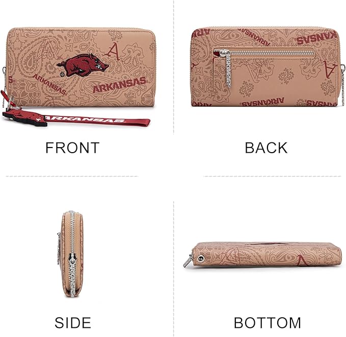 Arkansas Razorbacks Wristlet Wallet for Women, Arkansas Team Purse with RFID Blocking Card Slot, New Clutch Zipper Wallet for Fan Gift, Game Day, Travel Essentials | Khaki, NC-AFU011KH