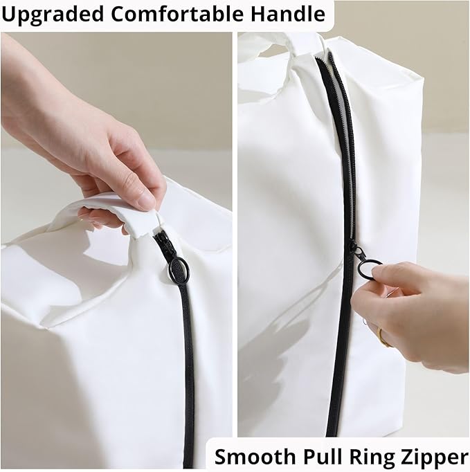 tianzong Double-Layer Fabric Wide-Opening Waterproof Travel Shoe Bag with Comfortable Handle (T400+TPU, White)