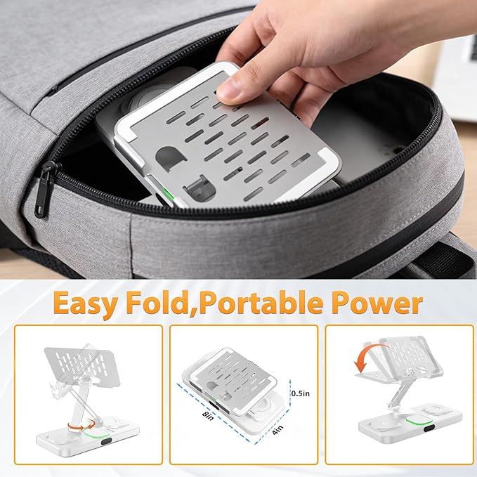30W Charging Station for Apple Products, Foldable Wireless Charger with Clock Display&7 Color Light, Wired Charging for iPad/Tablet Charging Station for iPhone16, for Apple Watch10 for AirPods4(Cream