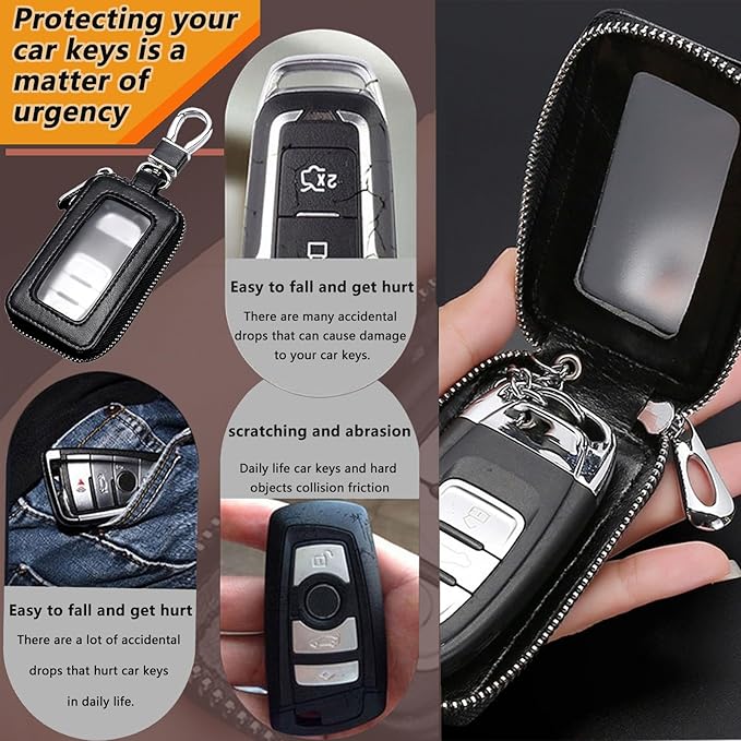 vvag Premium Car Key Fob Case Genuine Leather Car Smart Key fob Holder Car Remote Keychain Bag Universal