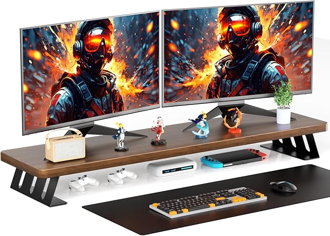 Dual Monitor Stand, 39 Inch Large Wood Monitor Stands for 2 Monitors