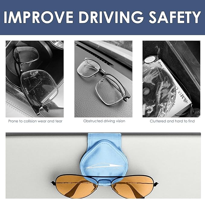 Car Sunglass Holder Compatible with Tesla Cybertruck 2025 2024 Cyberbeast Interior Accessories Organizer Leather Eyeglass Hanger Visor Ticket Card Clip Magnetic Cyber Truck Sunglasses Holders (Blue)