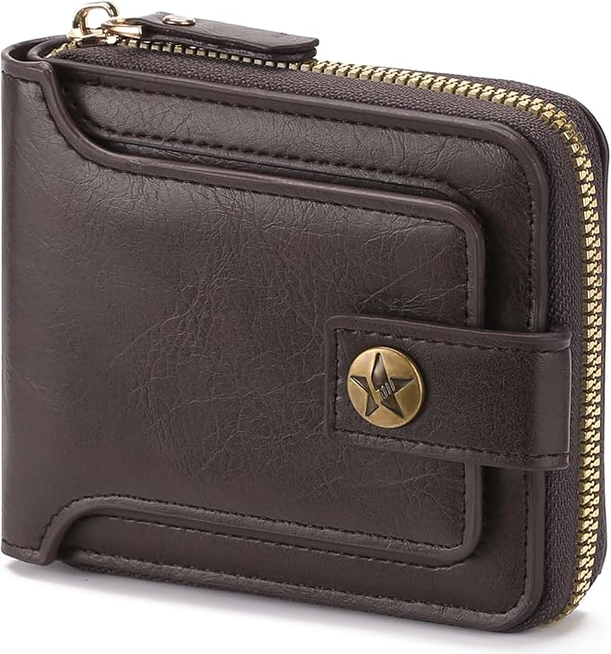 Wallet Men Leather Bifold Wallets For - Flap ID Window Zip Coin Pocket Mensr Wallets - Big Capacity Credit Card Travel Wallet