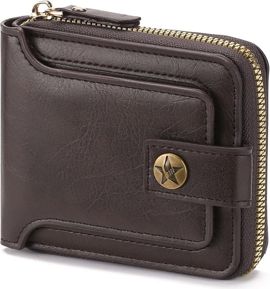 Wallet Men Leather Bifold Wallets For - Flap ID Window Zip Coin Pocket Mensr Wallets - Big Capacity Credit Card Travel Wallet