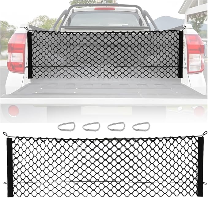 49" x 15.7" Truck Bed Organizer,Elastic Shrink Truck Cargo Net with 4 Metal Hooks Keep Truck Interior Tidy,Truck Bed Storage Hold Many Items Compatible with Chevrolet,Ford,GMC (XL 49"x15.7")