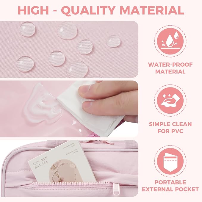 Toiletry Bag for Women, Portable Hanging Organizer, 4 Leakproof Compartments for Full-Sized Conditioners, Brush Sets, Makeup Accessories, Visible and Easy to Access, M, light pink