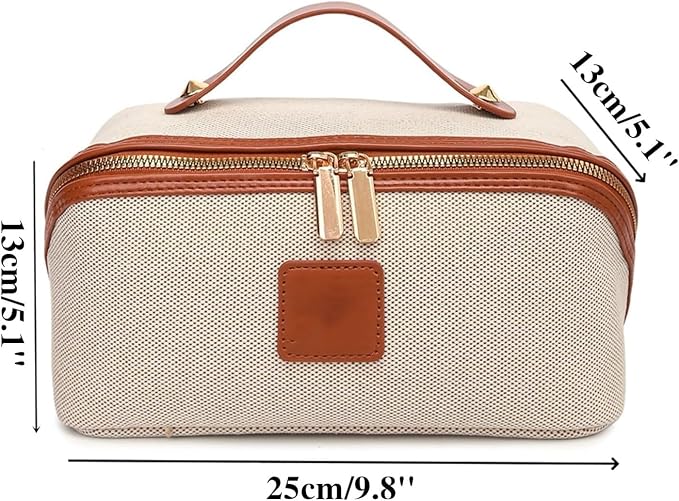Travel Makeup Bag Waterproof Large Cosmetic Organizer Pouch with Brush Holder, Compartments & Handle – Toiletry Bag Women – Portable Clear Makeup Case for Travel