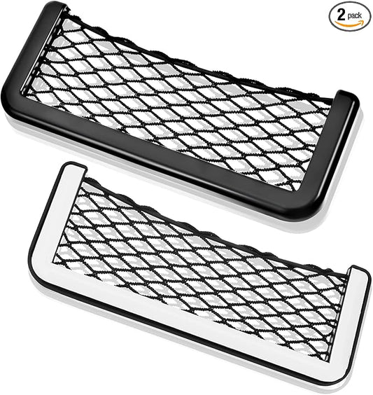 Frienda 2 Pcs Car Storage Net Bag, ABS Plastic Framed Mesh Net Holder, Phone & Cargo Organizer with Screws for Auto, Rv, Boat, Truck Pocket Storage (8 x 3 Inch)