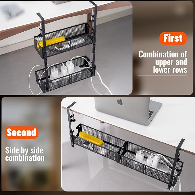 Mesh Desk Organizer and Clamp-on Swivel Pencil Drawer, Extra Sturdy C-Clamp Mount System and Easy to Install (Black)
