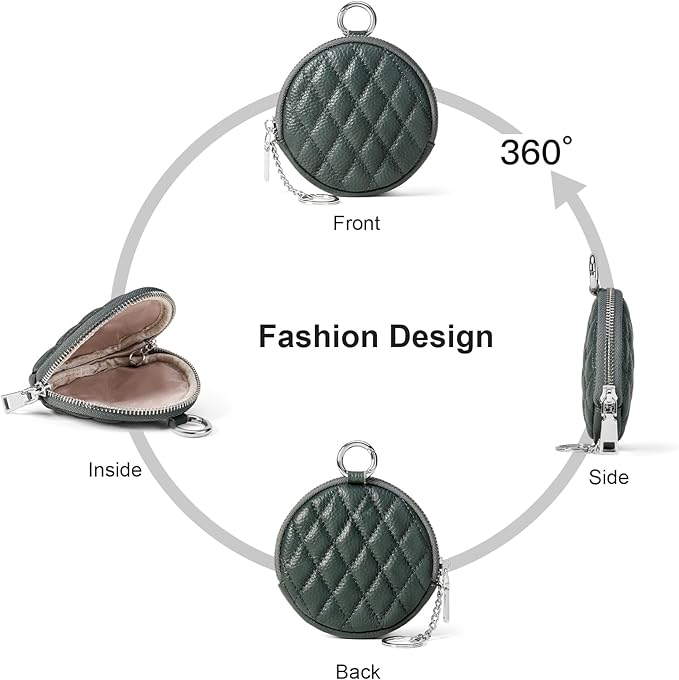 SENDEFN Leather Round Coin Purse for Women with Keychain Small Change Wallet Zipper Coin Pouch
