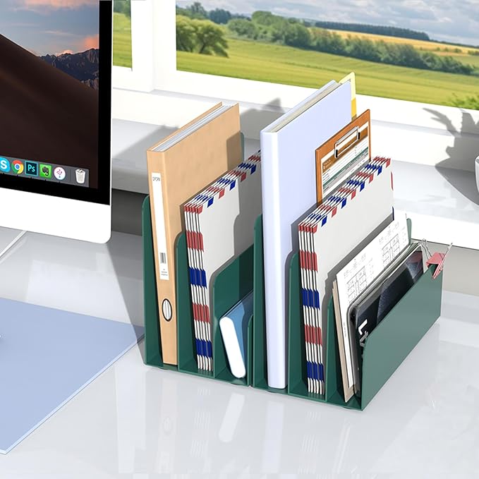 Mail Organizer Countertop, Small Desk File Organizer, Metal File Holder - Essential Workspace Organizers for Office Desk, Home Office (Green)