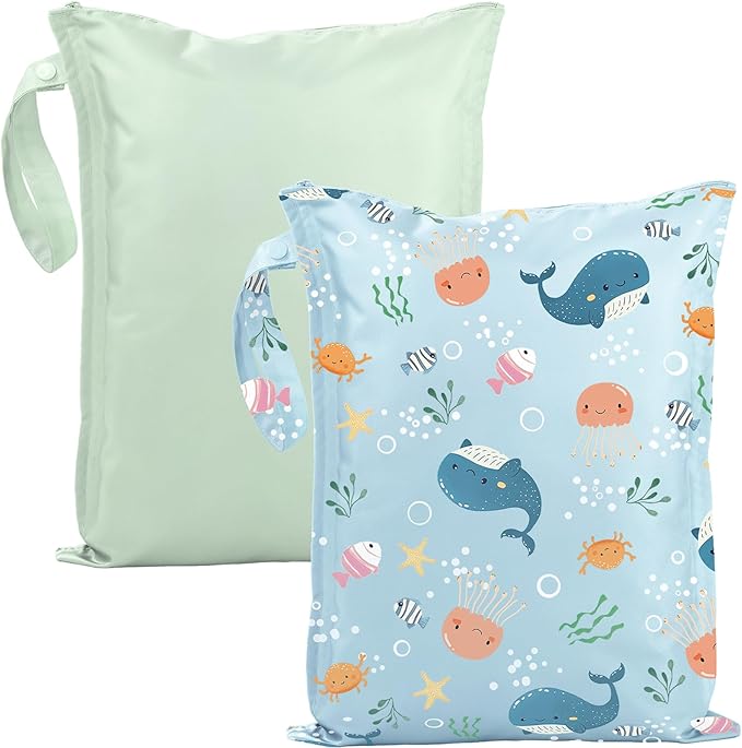 RelaxScene Wet Dry Bags Water Resistant - 2 Pack Reusable Waterproof Wet Dry Bag for Swimsuits & Baby Clothes - Leakproof Storage Pouch Bag for Travel & Baby Diaper - Travel Laundry Daycare Bags