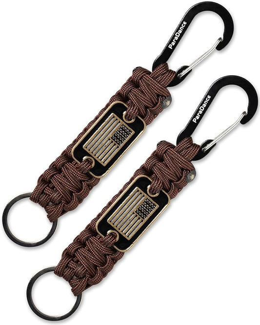 Paracord Keychain Braided Rope Key Chain w/USA Flag Carabiner Hook Clip for Men Women Keys Backpack Belt Camping