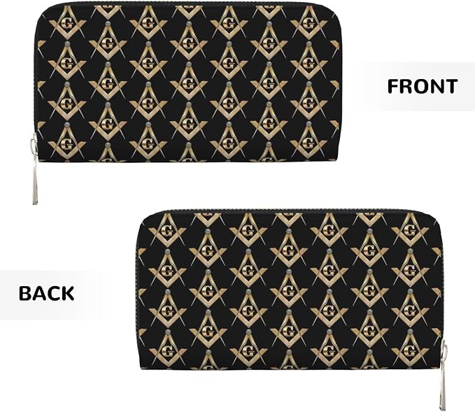 Masonic Square Wallet for Men Women Elegant Long Clutch Zip Around Travel Leather Coin Purse Large Capacity Credit Card Holder Handbag