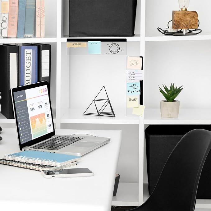 DOLLAR BOSS 2 Pcs 11" x 3.1" Transparent Acrylic Monitor Memo Board | Monitor Side Panel, Computer Screen Note Holder, Office Desk Accessories, Message Board for Sticky Notes, Fits PC & Laptop