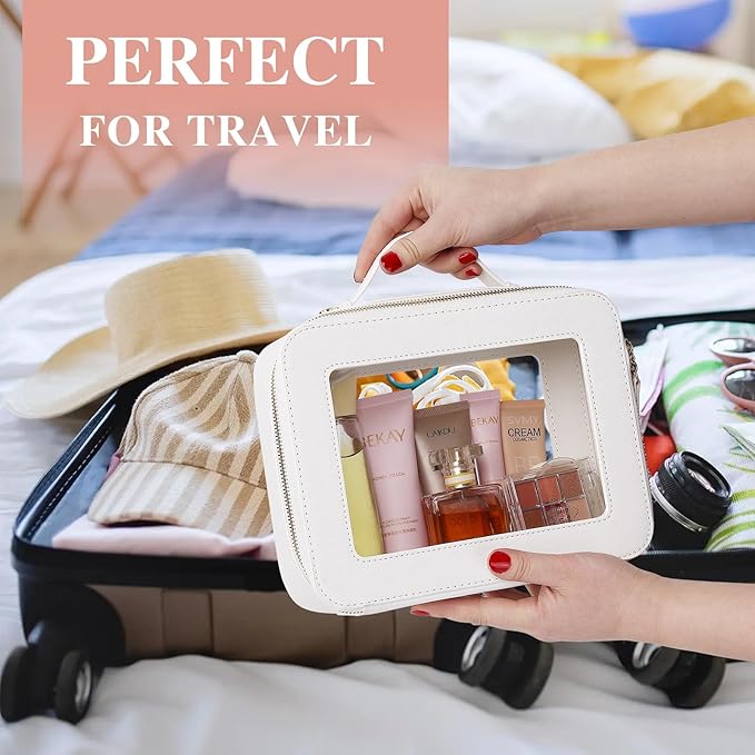 Pinkmik Clear Makeup Bag Waterproof Travel Case for Cosmetics and Toiletries Women's Purse Organizer and Clear Car Bag with Zipper (White, L+M+MINI)