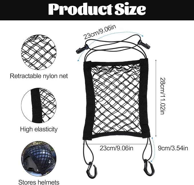 2PCS Motorcycle Bungee Cargo Net, Universal Elastic Automotive Small Cargo Net, Double Layer Storage Bungee Nets, Upgrade Bike Cargos Nets with Adjustable Hooks, 11" x 9"